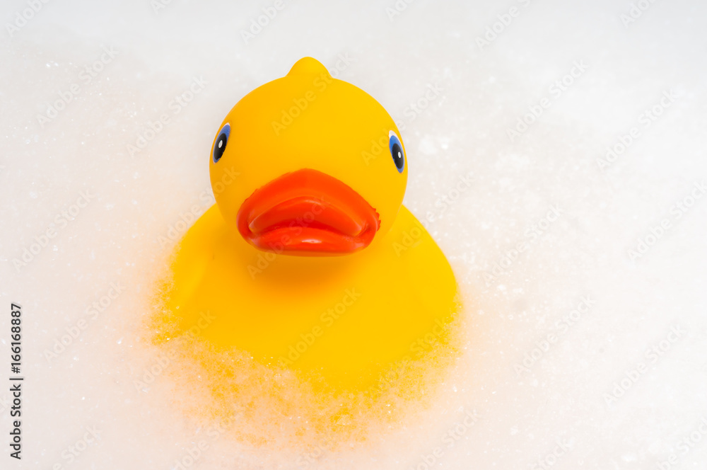 Rubber duck and foam in bathtub Rubber duck and foam in bathtub