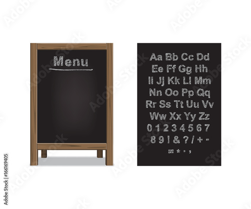 Menu announcement board with hand drawn chalk font. Vector illustration.