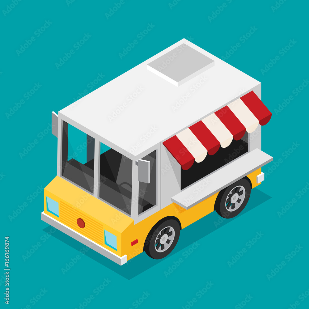 Isometric Illustration of food truck in flat style Isometric Illustration of food truck in flat style
