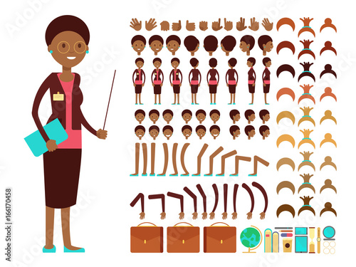 Flat female teacher or professor character creation vector constructor