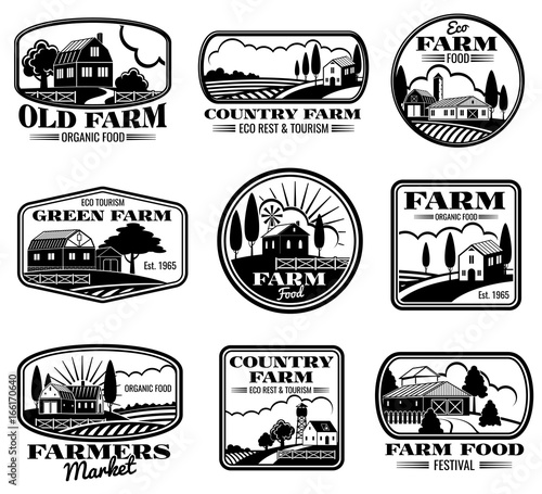 Vintage farm marketing vector logos and labels set