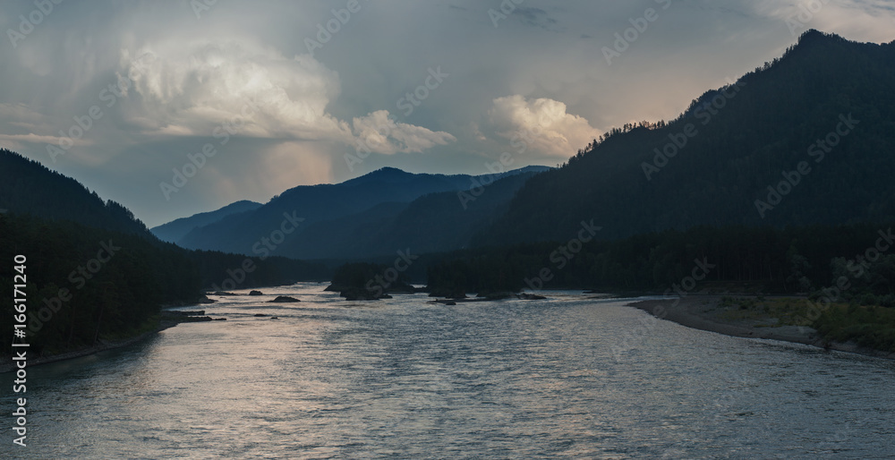Evening in mountain on river Katun Evening in mountain on river Katun