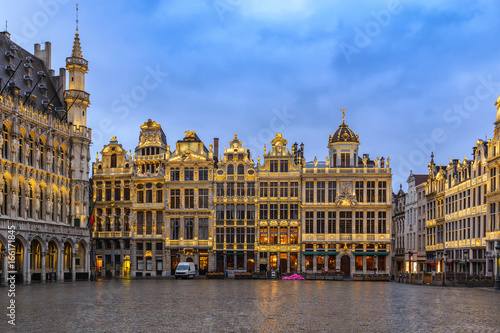 Brussels night city skyline at Grand Place, Brussels, Belgium photo