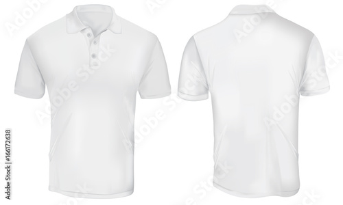 Vector illustration of blank white polo t-shirt template,  front and back design isolated on white photo