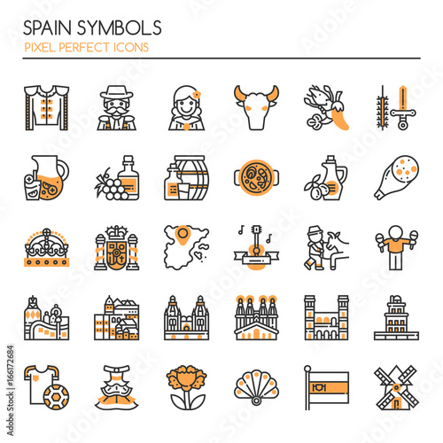 Spain Symbols , Thin Line and Pixel Perfect Icons.