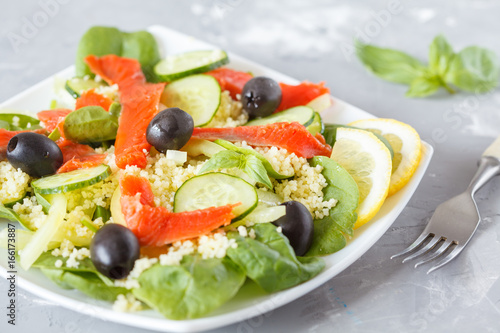 Salad with couscous and salmon