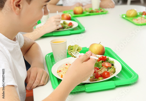 School boy eating delicious...