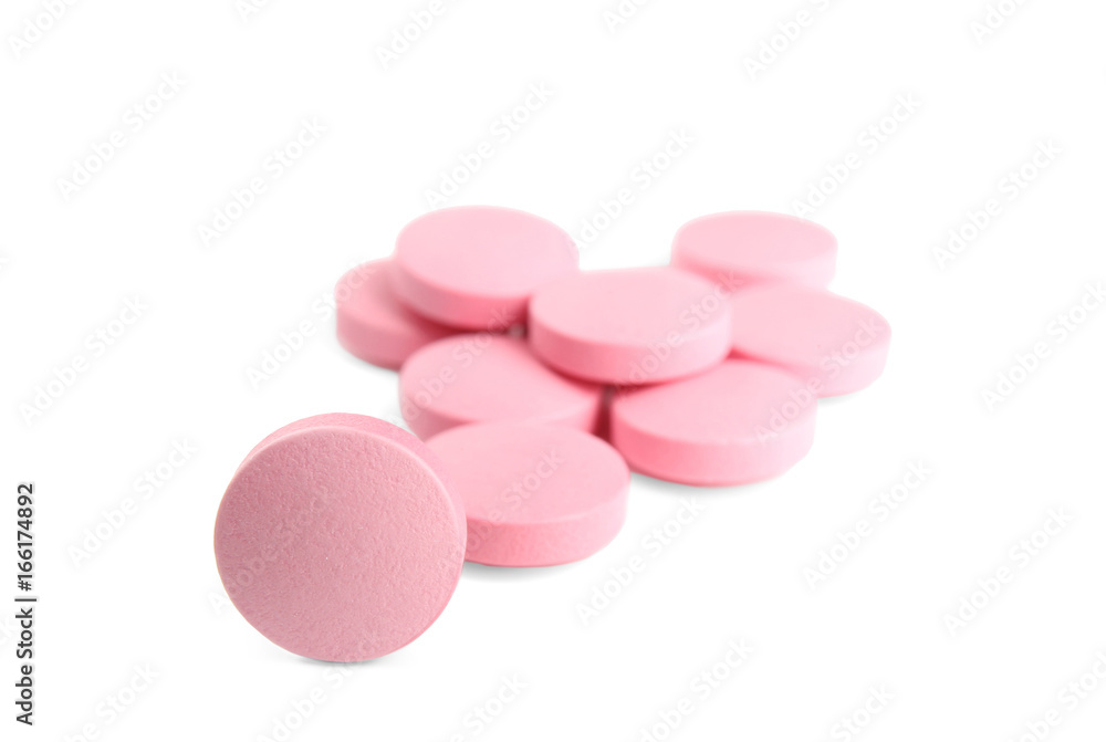 Health care concept. Colorful pills on white background Health care concept. Colorful pills on white background