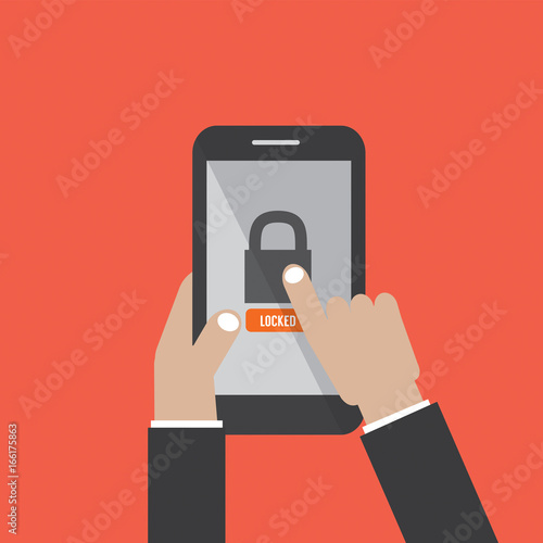hands Hold Smartphone With Lock Screen Vector Illustration