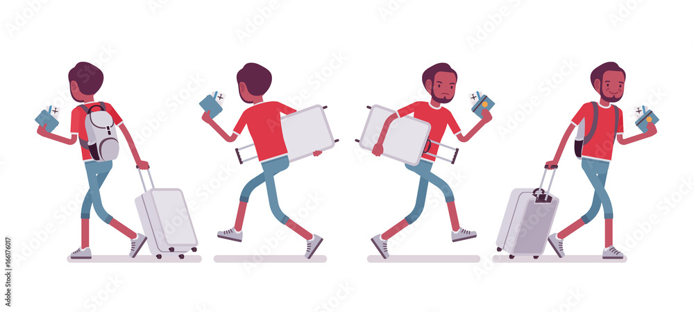 Black male tourist walking and running Black male tourist walking and running