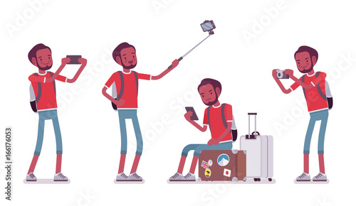 Black male tourist with gadgets