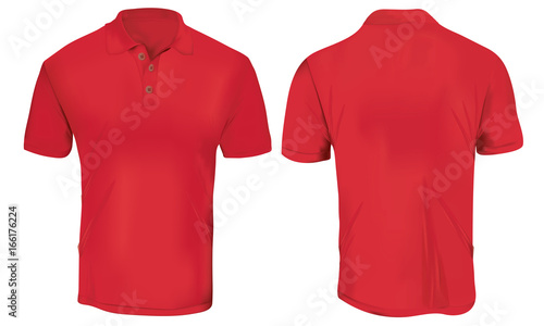 Vector illustration of blank red polo t-shirt template, front and back design isolated on white