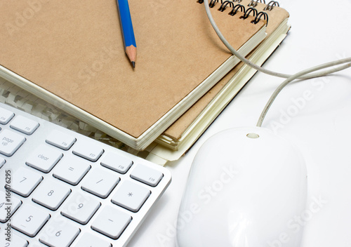 Workplace With Notepad And Keyboard, Mouse