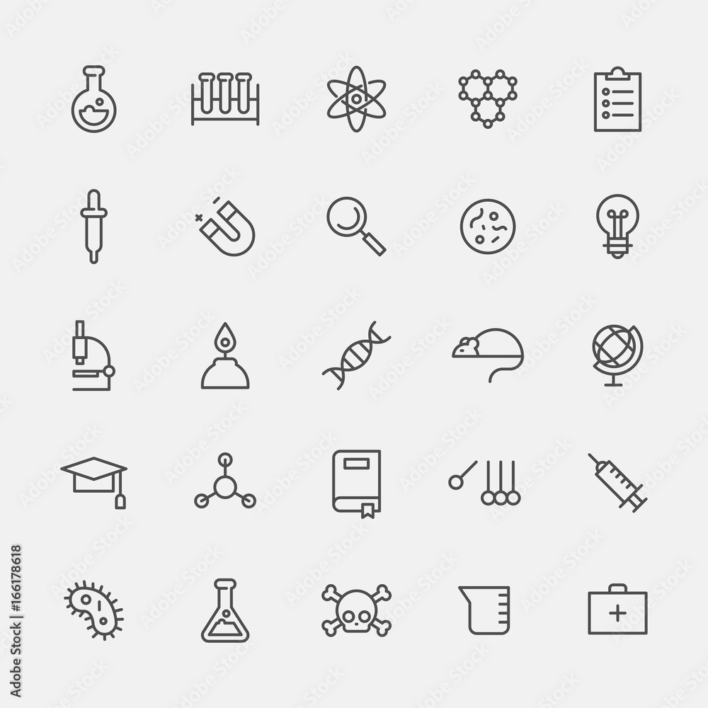 Science experiment icon vector flat design illustration set Science experiment icon vector flat design illustration set