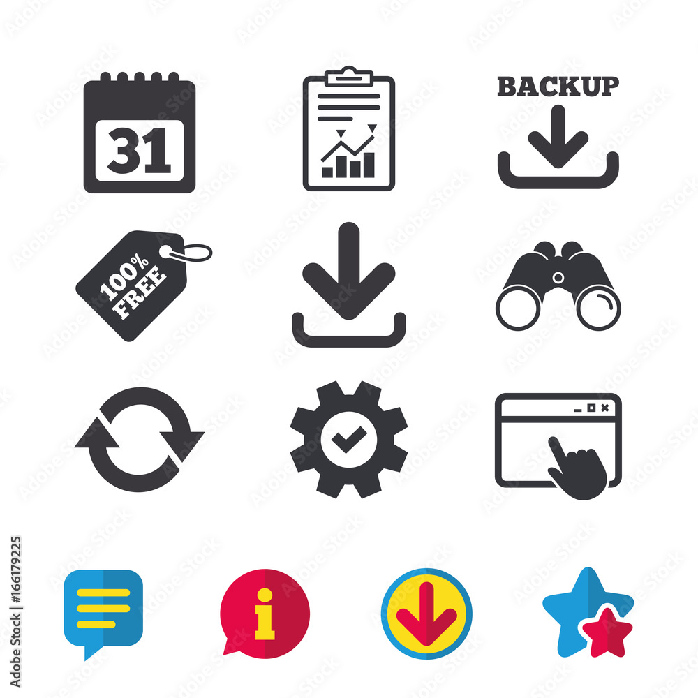 Download and Backup data icons. Calendar and rotation arrows sign ...