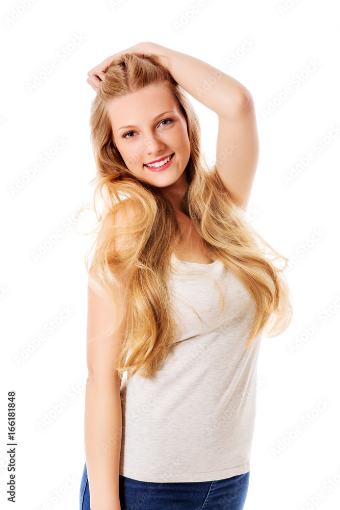 Beautiful young woman with gorgeous hairstyle. Beautiful young woman with gorgeous hairstyle.