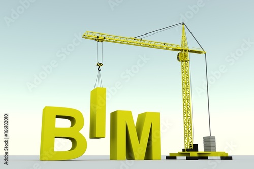 BIM concept building crane white background 3d illustration