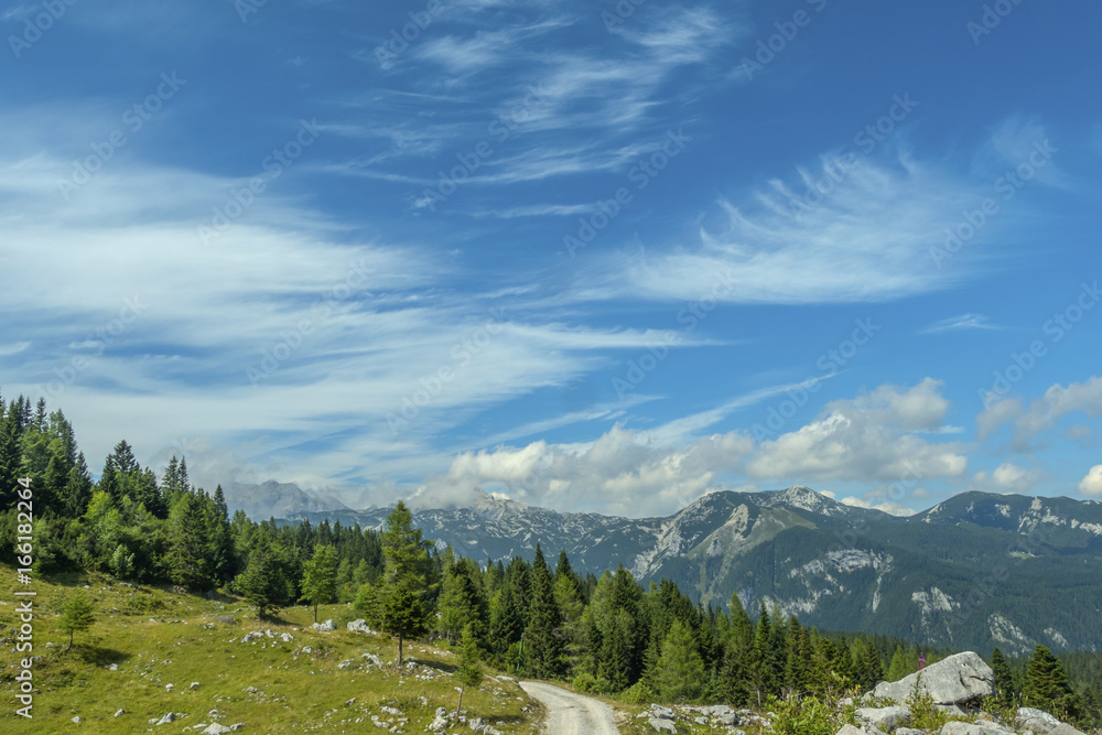 beautiful landscape view from Velika planina mountain in Slovenia beautiful landscape view from Velika planina mountain in Slovenia