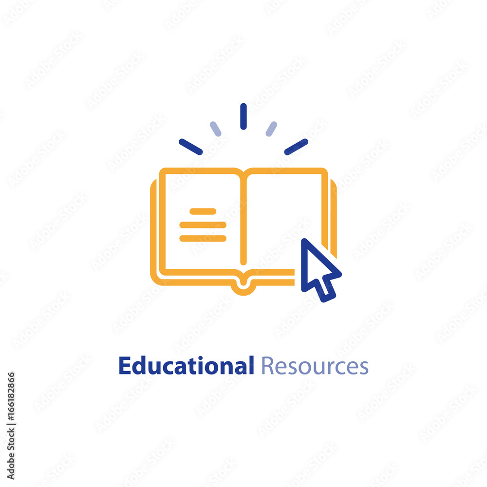 Internet educational resources, online learning courses, open library, dictionary line icon