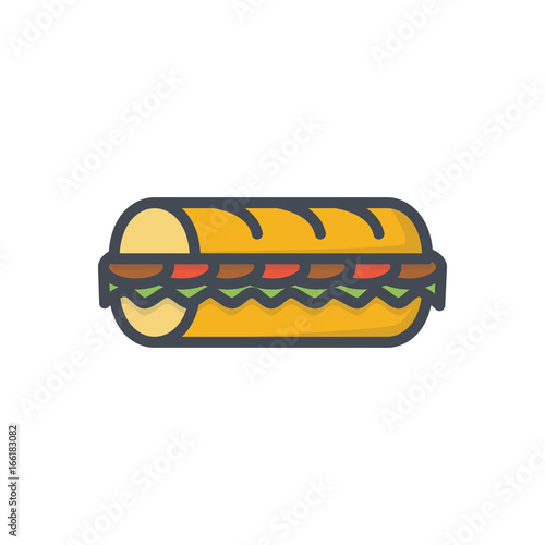 Fast food sub sandwich colored icon