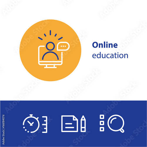 Online education concept line icons, internet learning courses, distant studying