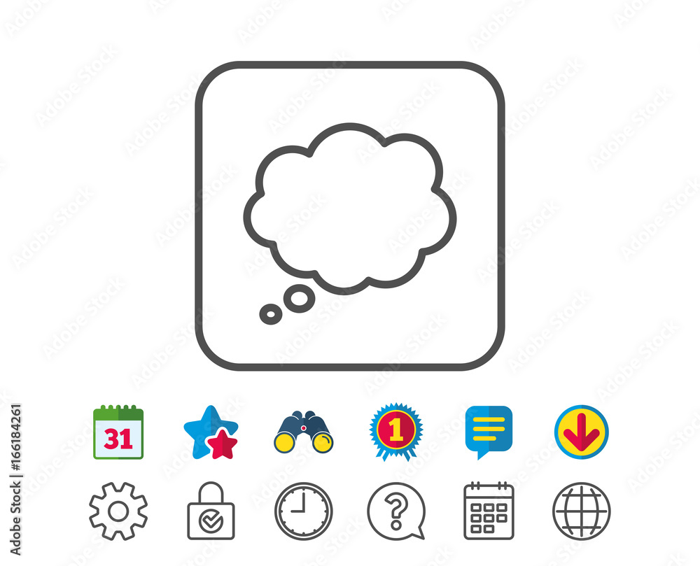 Comic Speech bubble line icon. Chat sign. Communication or Comment symbol. Calendar, Globe and Chat line signs. Binoculars, Award and Download icons. Editable stroke. Vector Comic Speech bubble line icon. Chat sign. Communication or Comment symbol. Calendar, Globe and Chat line signs. Binoculars, Award and Download icons. Editable stroke. Vector