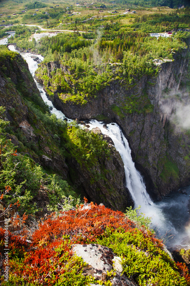 view on Voringfossen waterfall in Hordaland , Norway view on Voringfossen waterfall in Hordaland , Norway