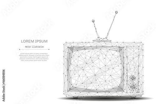 Television. Abstract mash line and point retro tv on white background with an inscription. Starry sky or space, consisting of stars and the universe. Vector technology illustration