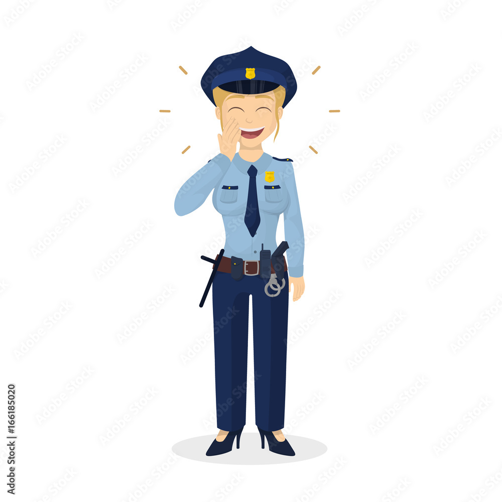 Isolated laughing policewoman.