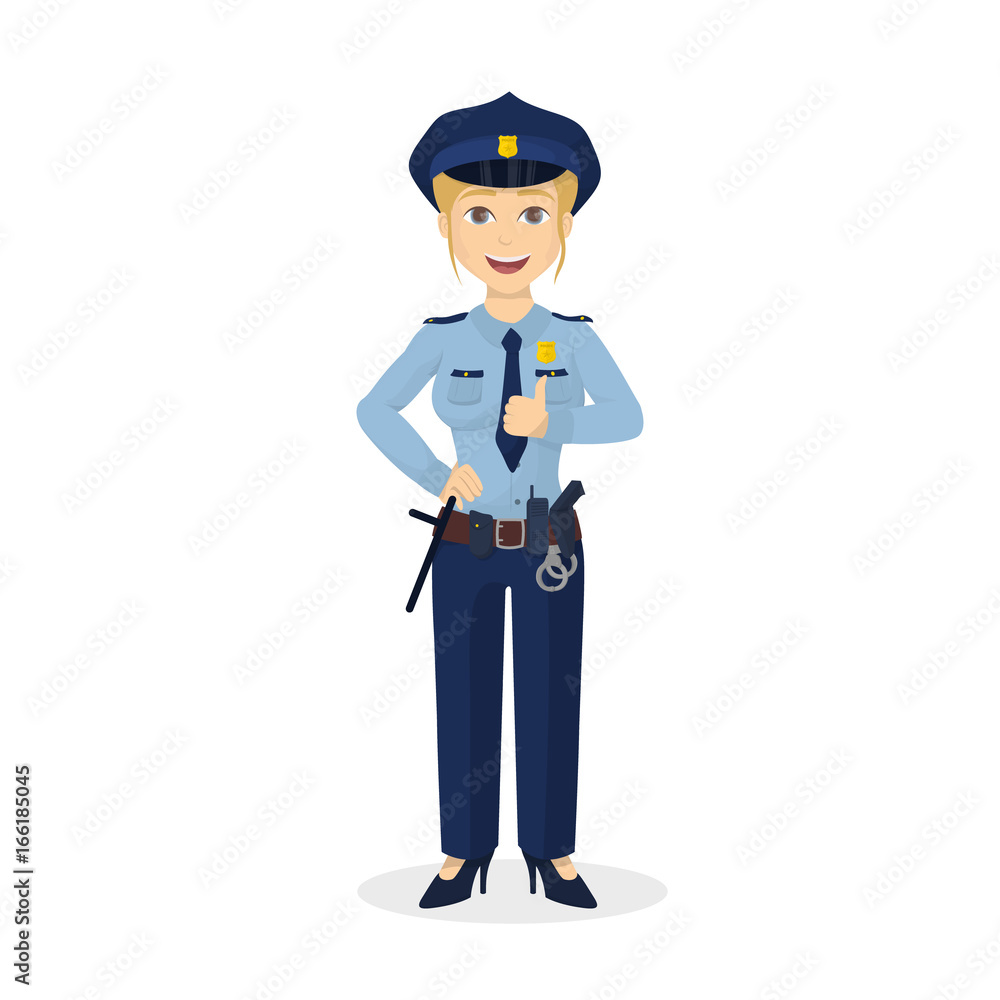 Isolated thumb up policewoman.