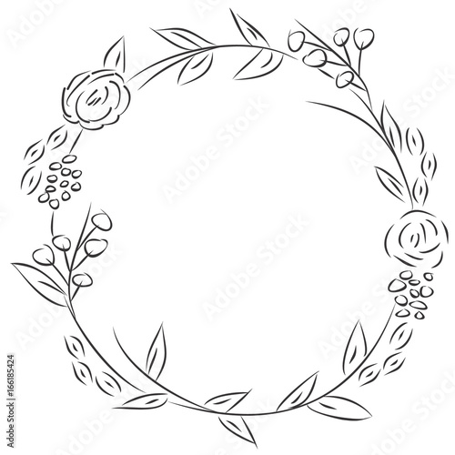 Roughly hand drawn floral vector wreath