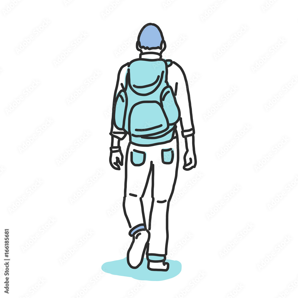 Traveler and Backpacker. hand drawn. line drawing. vector illustration. Tourist Traveler and Backpacker. hand drawn. line drawing. vector illustration. Tourist