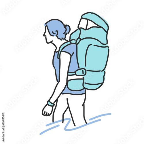 Traveler and Backpacker. hand drawn. line drawing. vector illustration. Tourist