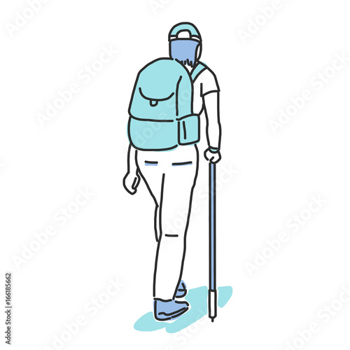 Traveler and Backpacker. hand drawn. line drawing. vector illustration. Tourist
