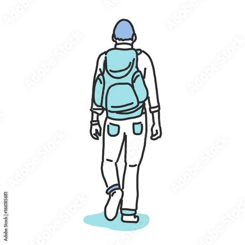 Traveler and Backpacker. hand drawn. line drawing. vector illustration. Tourist
