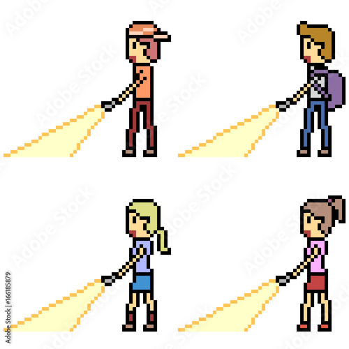vector pixel art set flashlight walk