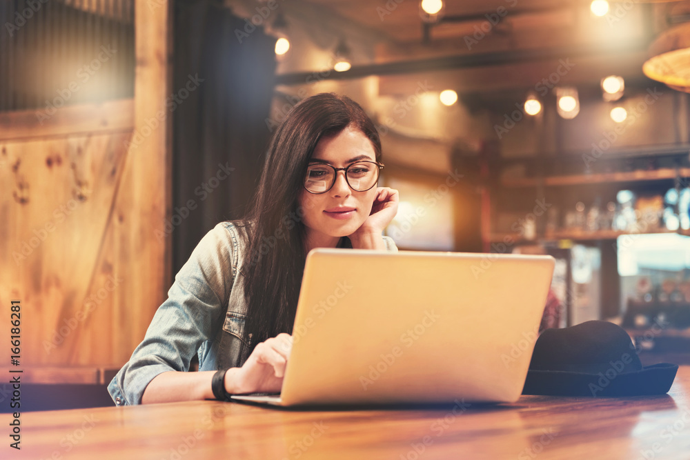 Positive brunette using her computer Positive brunette using her computer