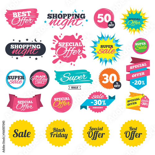 Sale shopping banners. Sale icons. Best special offer symbols. Black friday sign. Web badges, splash and stickers. Best offer. Vector