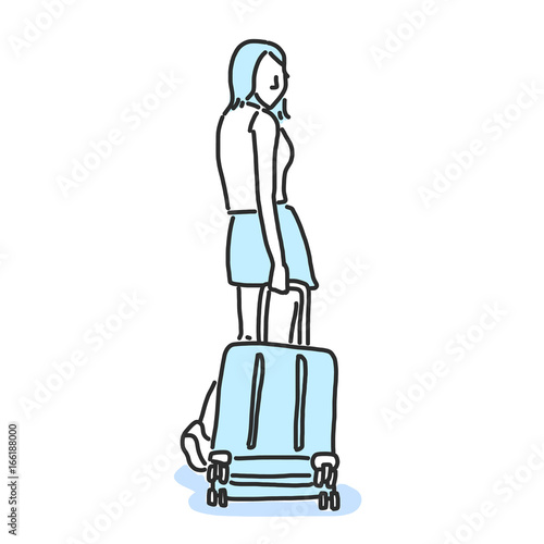 Tourists Moving Through Airport With Luggage. hand drawn. line drawing. vector illustration. Cartoon.
