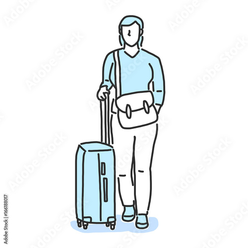 Tourists Moving Through Airport With Luggage. hand drawn. line drawing. vector illustration. Cartoon.