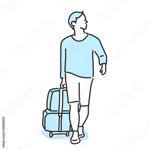 Tourists Moving Through Airport With Luggage. hand drawn. line drawing. vector illustration. Cartoon.