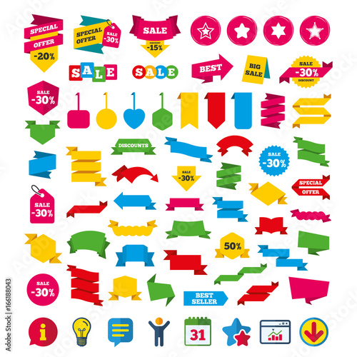 Star of David icons. Sheriff police sign. Symbol of Israel. Shopping tags, banners and coupons signs. Calendar, Information and Download icons. Stars, Statistics and Chat. Vector