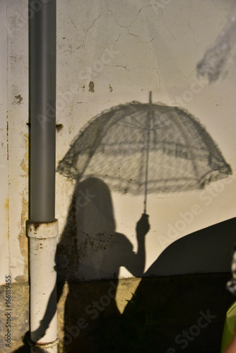 Ombre jeune fille    l ombrelle sur un mur