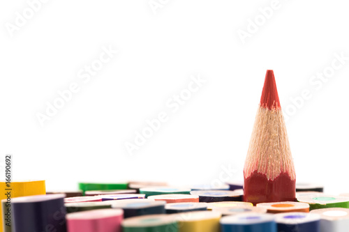 Fényképezés Red color pencil stand on another color pencil