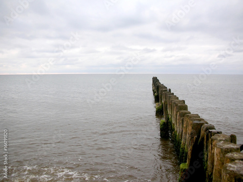 Old wooden breakwater on the Baltic Sea