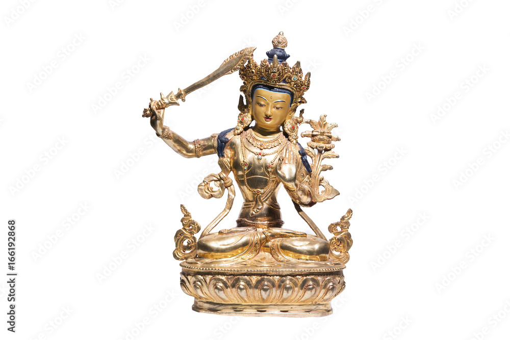 Statue of Green Tara on a white background