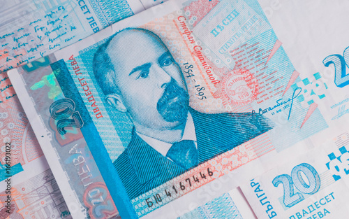 Photo depicts the Bulgarian currency banknote, 20 leva, BGN, close up. Depicts a portraiture of Stefan Stambolov, politician, journalist and revolutionist. photo