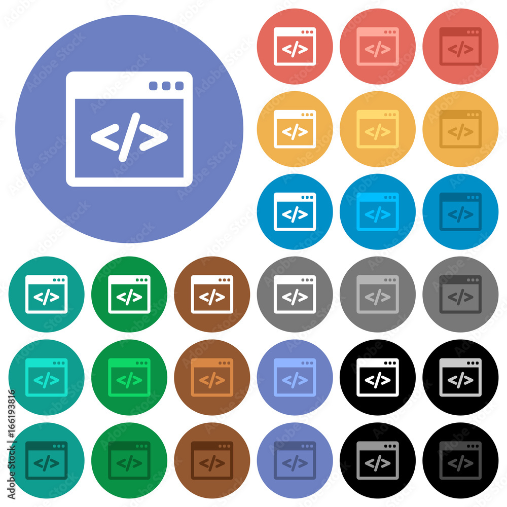 Programming code in software window round flat multi colored icons Programming code in software window round flat multi colored icons