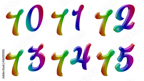 Seventy, Seventy one, Seventy two, Seventy three, Seventy four, Seventy five,  70, 71, 72, 73, 74, 75 Calligraphic 3D Rendered Digits, Numbers Colored  With RGB Rainbow Gradient, Isolated On White Stock Illustration | Adobe  Stock