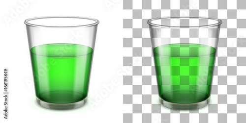 Wider top glass tumbler with sloped sides for various drinks. Realistic vector illustration.